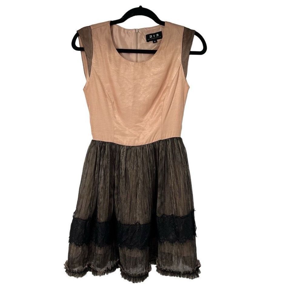 213 By‎ Michelle Kim Blush Pink Black Tulle Dress
